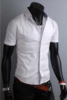 Мъжка бяла риза с къс ръкав