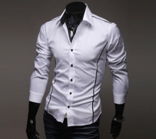 Елегантна мъжка бяла риза с черна ивица
