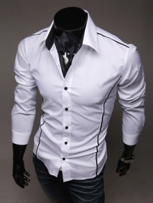 Елегантна мъжка бяла риза с черна ивица