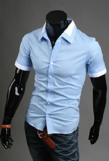 Мъжка лятна риза с къс ръкав синя