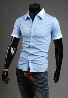 Мъжка лятна риза с къс ръкав синя