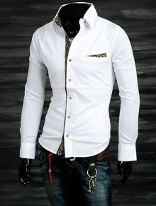Стилна мъжка бяла риза с тигрови орнаменти