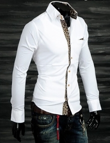 Стилна мъжка бяла риза с тигрови орнаменти