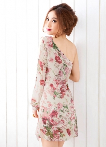 Красива флорална рокля с едно рамо