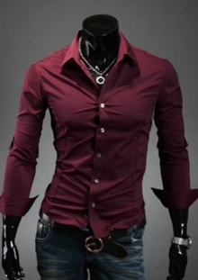 Вталена мъжка риза цвят бордо