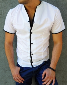 Модерна бяла риза с къс ръкав, без яка