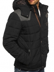 Плътно мъжко яке с качулка за студените дни - черно