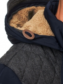 Зимно мъжко яке със сваляща се кожена качулка - синьо