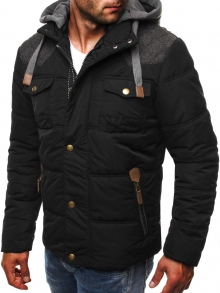 Мъжко яке с екстравагантен дизайн и сваляща се качулка - черно