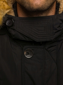 Мъжко зимно яке със сваляща се качулка и допълнителна яка - черно