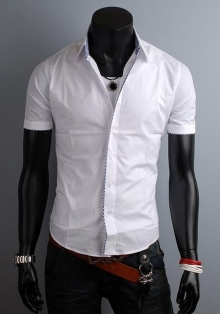 Мъжка бяла риза с къс ръкав
