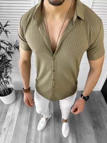 Мъжка риза с къс ръкав Камел модел 2024