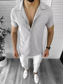 Мъжка риза с къс ръкав светло сива модел 2024